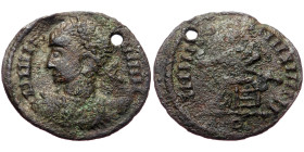 Barbaric imitation of 4th cent AE issue (Bronze, 1.52g, 18mm) holed
Obv: IIIIIII - IIIIII, Laureate draped and cuirassed bust right
Rev: IIIIIIIO - II...