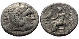 Kings of Macedon, Alexander III 'the Great' (336-323 BC) AR Drachm (Silver, 3.77g, 18mm) Lampsakos.
Obv: Head of Herakles right, wearing lion skin.
Re...