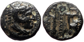 Macedonian Kingdom, Alexander III the Great (336-323 BC) AE 1/4 unit (Bronze 11mm, 1.45g) 324/3-320 BC 
Obv: Head of Herakles right, wearing lion's sk...