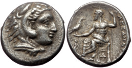 Kings of Macedon, Alexander III 'the Great', AR Drachm, (Silver, 4.02 g 21 mm), 336-323 BC. Lampsakos.
Obv: Head of Herakles right, wearing lion skin....