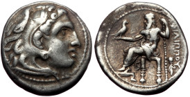 Kings of Macedon, Philip III Arrhidaios, AR Drachm,(Silver,4.14 g 18 mm),323-317 BC. Magnesia ad Maeandrum.
Obv: Head of Herakles right, wearing lion ...
