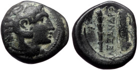 Kings of Macedon, Alexander III 'the Great', AE, (Bronze, 6.07 g 18 mm), 336-323 BC. Uncertain mint in Macedon.
Obv: Head of Herakles right, wearing l...