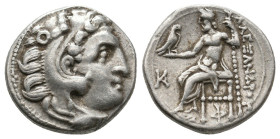 Kings of Macedon, Alexander III ‘the Great’ (336-323 BC) AR Drachm (Silver, 4.38g, 18mm) Kolophon, struck under Antigonos I Monophthalmos, ca 310-301....