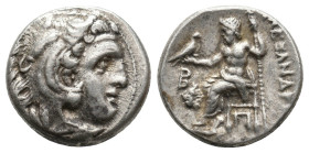 Kings of Macedon, Alexander III 'the Great' (336-323 BC) AR Drachm (Silver. 4.31g, 16mm), Kolophon.
Obv: Head of Herakles right, wearing lion skin.
Re...