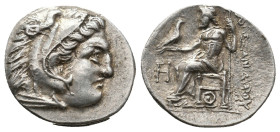 Kings of Macedon, Alexander III 'the Great' (336-323 BC) AR Drachm (Silver, 4.27, 19mm) Lampsakos.
Obv: Head of Herakles right, wearing lion skin.
Rev...