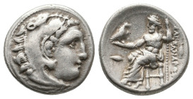 Kings of Macedon, Alexander III 'the Great' (336-323 BC) AR Drachm (Silver, 4.25g, 17mm) Kolophon.
Obv: Head of Herakles right, wearing lion skin.
Rev...