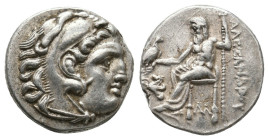 Kings of Macedon, Alexander III ‘the Great’ (336-323 BC) AR Drachm (Silver, 4.24g, 17mm) Lampsakos, struck under Antigonos I Monophthalmos, ca 310-301...