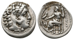 Kings of Macedon Alexander III ‘the Great’ (336-323 BC) AR Drachm (Silver, 4.22g, 19mm) Miletos, ca 325-323. 
Obv: Head of Herakles to right, wearing ...