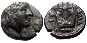 *Very rare* Troas, Hamaxitos AE (Bronze, 1.10g, 11mm) ca 350-310 BC
Obv: Laureate head of Apollo right.
Rev: AMA / ΞΙ, Lyre.
Ref: SNG Copenhagen 34...