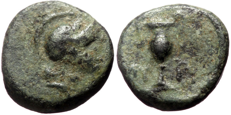 Aeolis, Myrina AE (Bronze, 0.90g, 9mm) 4th-3rd centuries BC. 
Obv: Helmeted head...