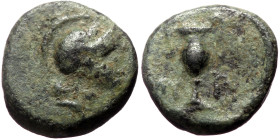 Aeolis, Myrina AE (Bronze, 0.90g, 9mm) 4th-3rd centuries BC. 
Obv: Helmeted head of Athena right 
Rev: MY - PI Amphora. 
Ref: SNG München 570; SNG Cop...