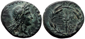 Aeolis, Elaia, AE, (Bronze,2.73 g 17 mm), Circa 2nd-1st century BC.
Obv: Head of Demeter right, wearing grain wreath.
Rev: ΕΛΑΙΤΩΝ, Torch within grain...