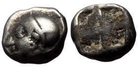 Ionia, Phocaea (ca. late 6th-early 5th centuries BC) AR diobol (Silver, 1.27g, 9mm)
Obv: Archaic styled female head left, wearing helmet or close fitt...