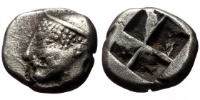 Ionia, Phocaea (ca. late 6th-early 5th centuries BC) AR diobol (Silver, 1.30g, 9mm)
Obv: Archaic styled female head left, wearing helmet or close fitt...