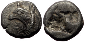 Ionia, Phokaia (521-478 BC) AR Triobol (Silver, 9mm, 1.50g). 
Obv: Head of a griffin to left, with pointed ears and open jaws. 
Rev: Quadripartite inc...