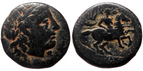 Ionia, Kolophon (ca. 330-285 BC) AE (Bronze, 17mm, 4.57g) unknown magistrate. 
Obv: Laureate head of Apollo right 
Rev: KOΛ, horseman, holding spear p...