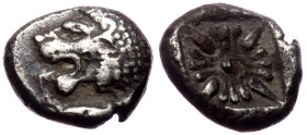 Ionia, Miletos (ca. late 6th-early 5th centuries BC) AR Diobol 
Obv: Forepart of roaring lion right, head reverted 
Rev: Stellate pattern within squar...