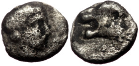 Caria, Uncertain mint (ca 400-350 BC) AR Tetartemorion (Silver, 6mm., 0,19g) Head of lion left / Female head to right. very fine Traité II -; SNG Cope...