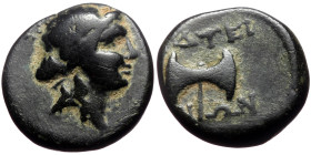 Lydia, Thyateira (2nd century BC) AE (Bronze, 3.14g, 13mm) 
Obv: Laureate head of Apollo to right 
Rev: ΘΥΑΤΕΙ ΡΗ-ΝΩΝ, double axe. 
Ref: SNG von Auloc...