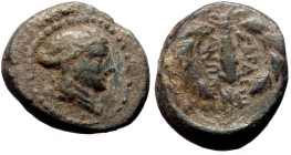Lydia, Sardes,AE, (Bronze,3.52 g 16 mm), 2nd-1st centuries BC. 
Obv: Laureate head of Apollo, right.
Rev: ΣAPΔIA / NΩN, Club right within wreath.
Ref:...