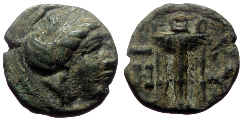Mysia, Kyzikos (3rd century BC) AE (Bronze, 1.29g, 11mm). 
Obv: Head of Kore Sot...