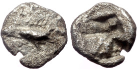 Mysia, Kyzikos, AR Tetartemorion,(Silver,0.20 g 6 mm) ca 550-480 BC.
Obv: Tunny fish left 
Rev: Quadripartite incuse square.
Ref:Cf. Von Fritze II 5 v...