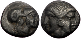 Mysia, Lampsakos, AR Diobol, (Silver, 0.98 g 10 mm), 4th century BC. 
Obv: Janiform female head.
Rev: Helmeted head of Athena right within incuse circ...