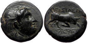 Seleukid Kingdom, Seleukos I Nikator, AE, (Bronze, 2.67 g 14 mm), 312-281 BC. Antioch on the Orontes.
Obv: Winged head of Medusa right.
Rev: ΒΑΣΙΛΕΩΣ ...