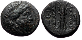 Seleukid Kingdom, Antiochos I Soter, AE, (Bronze, 6.41 g 18 mm), 281-261 BC. Antioch on the Orontes.
Obv: Laureate head of Zeus right.
Rev: ΒΑΣΙΛΕΩΣ /...