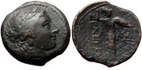 Seleukid Kingdom, Seleukos I Nikator, AE, (Bronze, 7.22 g 20 mm), 312-281 BC. Antioch on the Orontes.
Obv: Laureate head of Apollo right.
Rev: [BAΣΙ]Λ...