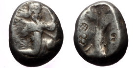 Persia, Achaemenid Empire. temp. Darios I to Xerxes II (ca 485-420 BC) AR Siglos (Silver, 5.56g, 15mm) Sardes 
Obv: Persian king or hero, wearing kida...