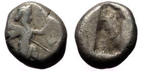 Persia, Achaemenid Empire. temp. Darios I to Xerxes II (ca 485-420 BC) AR Siglos (Silver, 5.12g, 15mm) Sardes 
Obv: Persian king or hero, wearing kida...