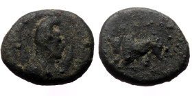 Unreaserched AE Greek coin (Bronze, 3.71g, 17mm) 
Obv: Draped bust of Mên right, wearing phrygian cap and set upon crescent. 
Rev: Bull butting left.
...