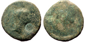 Unreaserched Roman Provincial AE coin (Bronze, 4.60g, 18mm) with one countermark
Obv: Head right, countermark "femeale head right within round incuse"...