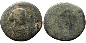 Unreaserched Roman Provincial AE coin (Bronze, 8.59g, 26mm) with one countermark
Obv: Femeale draped bust right, countermark: "Tyche wearing corona mu...