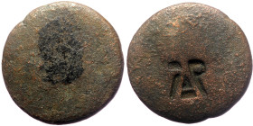 Unreaserched Roman Provincial AE coin (Bronze, 6.92g, 22mm), with countermark
Obv: Bust right, with countermark "TAR monogram" 
Rev: Blank
Ref: ???