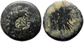 Unreaserched Greek AE coin (Bronze, 5.43g, 19mm), with countermark
Obv: Zeus bust right, countermark "Monogram within oval incuse"
Rev: Thunderbolt (?...