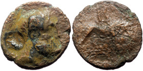Unreaserched Roman Provincial AE coin (Bronze, 5.44g, 21mm) Flavians (69-81) with countermark
Obv: Head right, unidentified oval countermark 
Rev: Uni...