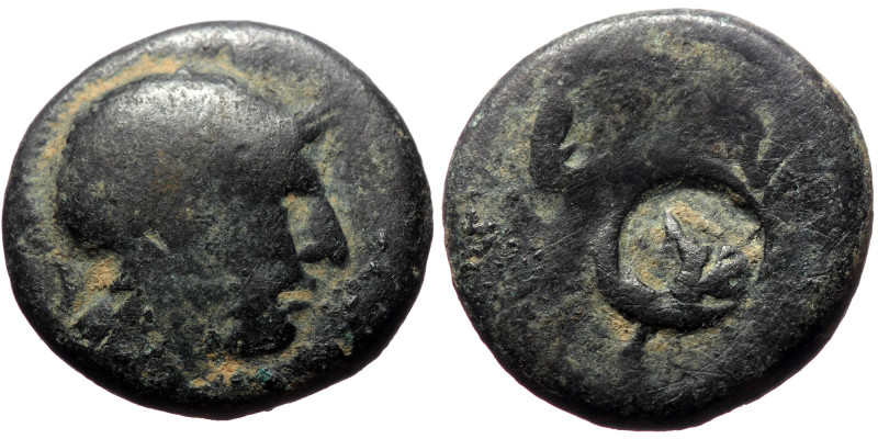 Unreaserched Greek AE coin (Bronze, 3.92g,16mm), with countermark
Obv: Athena he...