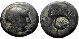 Unreaserched Greek AE coin (Bronze, 3.92g,16mm), with countermark
Obv: Athena head right 
Rev: Blank except for unidentified round countermark. 
Ref: ...