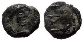 Anastasius I (491-518) AE Nummus (Bronze, 9mm, 0.73g) Constantinople, 491-498 
Obv: Pearl-diademed, draped and cuirassed bust right 
Rev: Monogram wit...