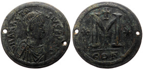Anastasius I (491-518) AE Follis (Bronze, 16.10g, 37mm) Constantinople, 1st officina. 512-517. 
Obv: D N ANASTA SIVS PP AVG, diademed, draped, and cui...