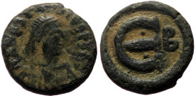Anastasius I (491-518) AE Pentanummium (Bronze, 2.19g, 12mm) Constantinople, 517-518. 
Obv: D N ANASTASIVS PP AVG (?), diademed, draped and cuirassed ...