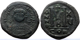 Justinian I (527-565) AE Follis (Bronze, 38mm, 22.80g) Constantinople, 2nd officina. Dated RY 16 (542/3). 
Obv: D N IVSTINIANVS P P AVG, Diademed, hel...