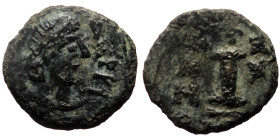 Justinian I (527-565) AE Decanummium (Bronze, 13mm, 1.59g) unknown mint. Dated RY XX (546/7). 
Obv: pearl-diademed, draped, and cuirassed bust right /...