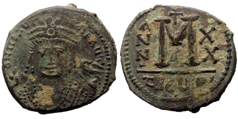 Maurice Tiberius (582-602) AE Follis (Bronze, 10.52g, 28mm). Antioch Dated year ...