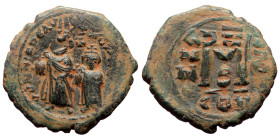 Heraclius with Heraclius Constantine (610-641) AE Follis (Bronze, 9.90g, 28mm) Dated RY 3=AD 613 (?) Constantinople 
Obv: Heraclius, on left, and Hera...