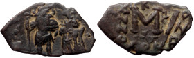 Heraclius, Heraclius Constantine & Martina (610-641) AE Follis (Bronze, 3,20g, 25mm) Constantinople
Obv: Martina on left, Heraclius, in centre, and He...