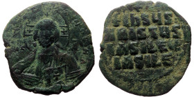 Anonymous (attributed to Basil II & Constantine VIII, ca 976-1025) AE Follis (Bronze, 31mm, 11.36g) Constantinople 
Obv: Facing bust of Christ Pantokr...