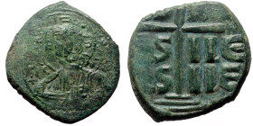 Anonymous attributed to Romanus III (1028-1034) AE Follis (Bronze, 11.62g, 30mm) Constantinople, 1028-1034.
Obv: + ЄMMANOVHΛ - nimbate bust of Christ ...